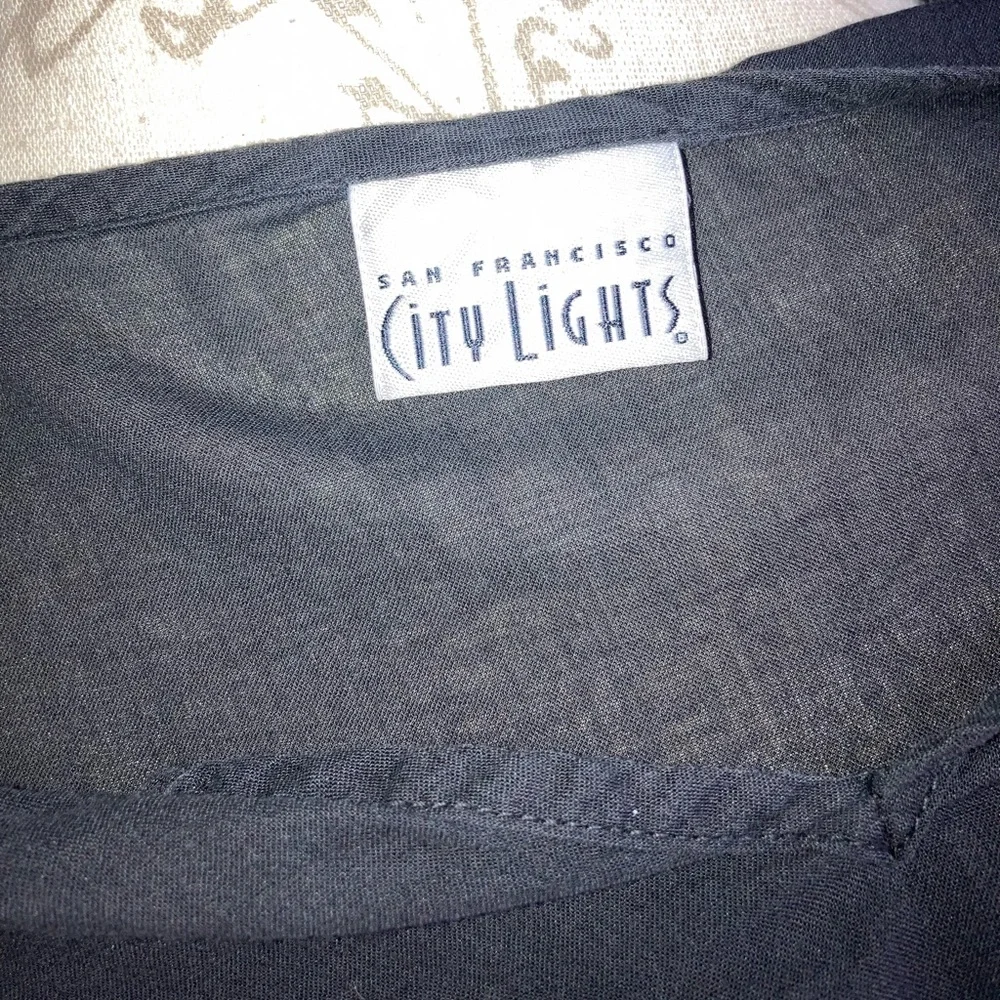 Black Sheer Lightweight Cotton Blouse Top 3/4 Sleeves by City Lights Medium - Picture 8 of 8